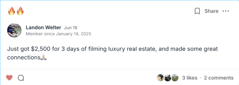 Community post: Landon Welter got $2,500 for 3 days of filming luxury real estate.